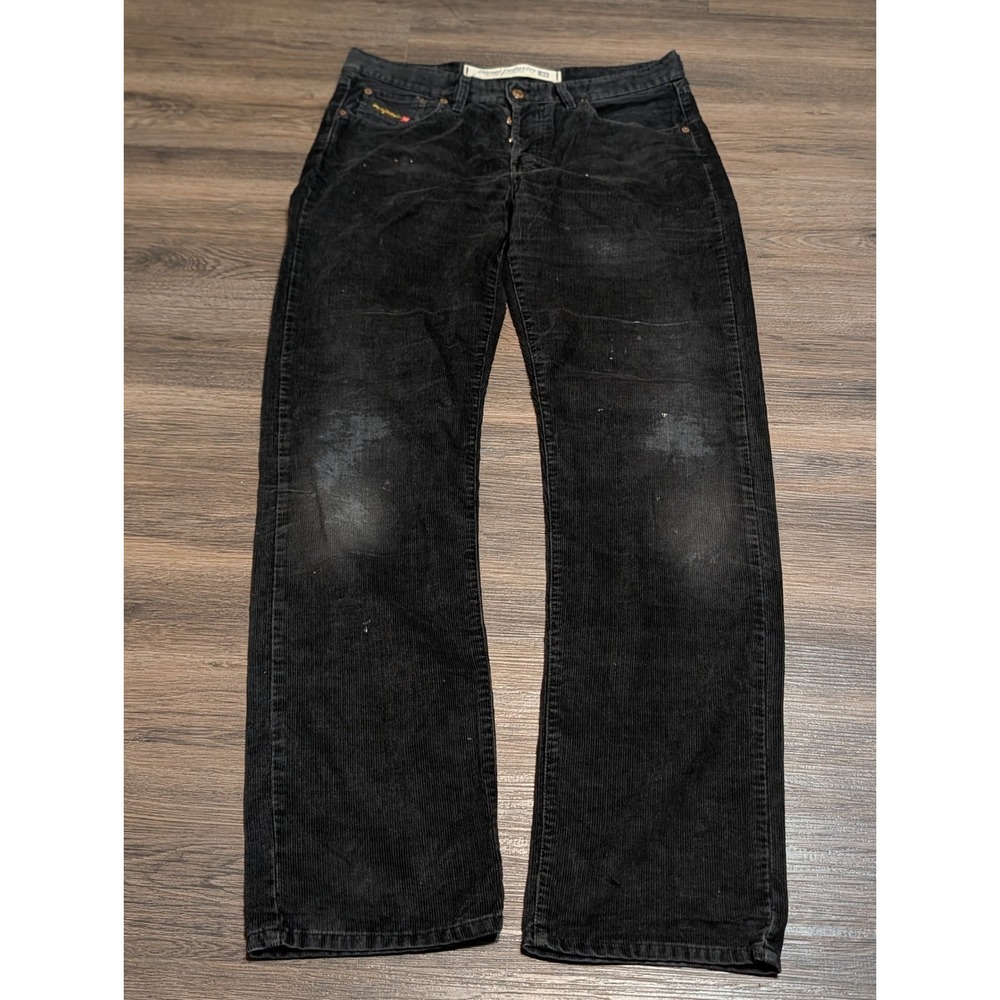 Diesel Denim Division Black Corduroy Pants Mens 33 Button Fly Straight Leg